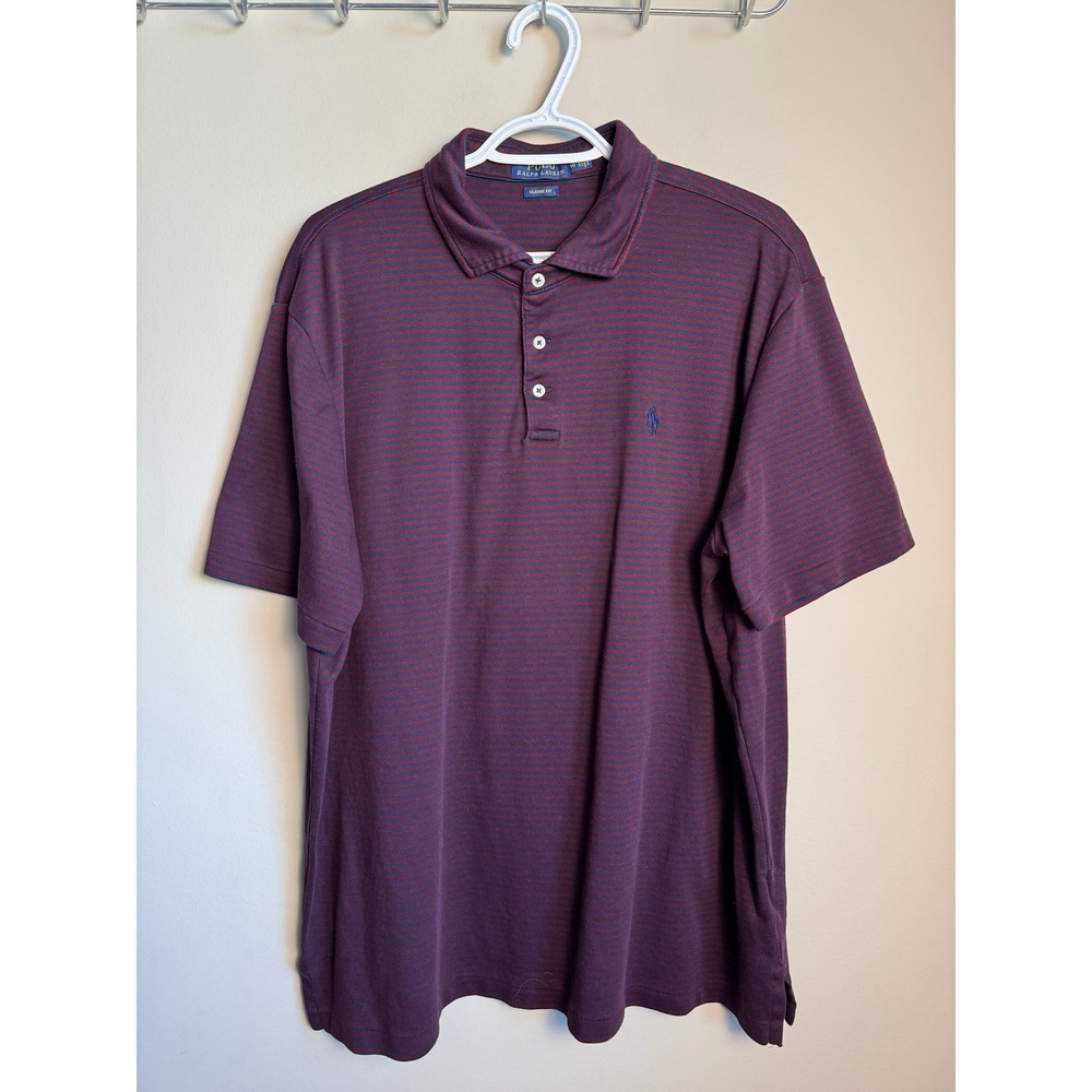 Polo Ralph Lauren Mens Burgundy Striped Polo Shirt XL Preppy Classic Nautical